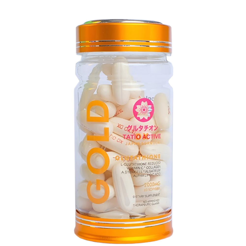 Tatio Active Gold Glutathione 2000mg Skin Whitening Softgels are an advanced Japanese beauty and wellness supplement formulated with Reduced L-Glutath